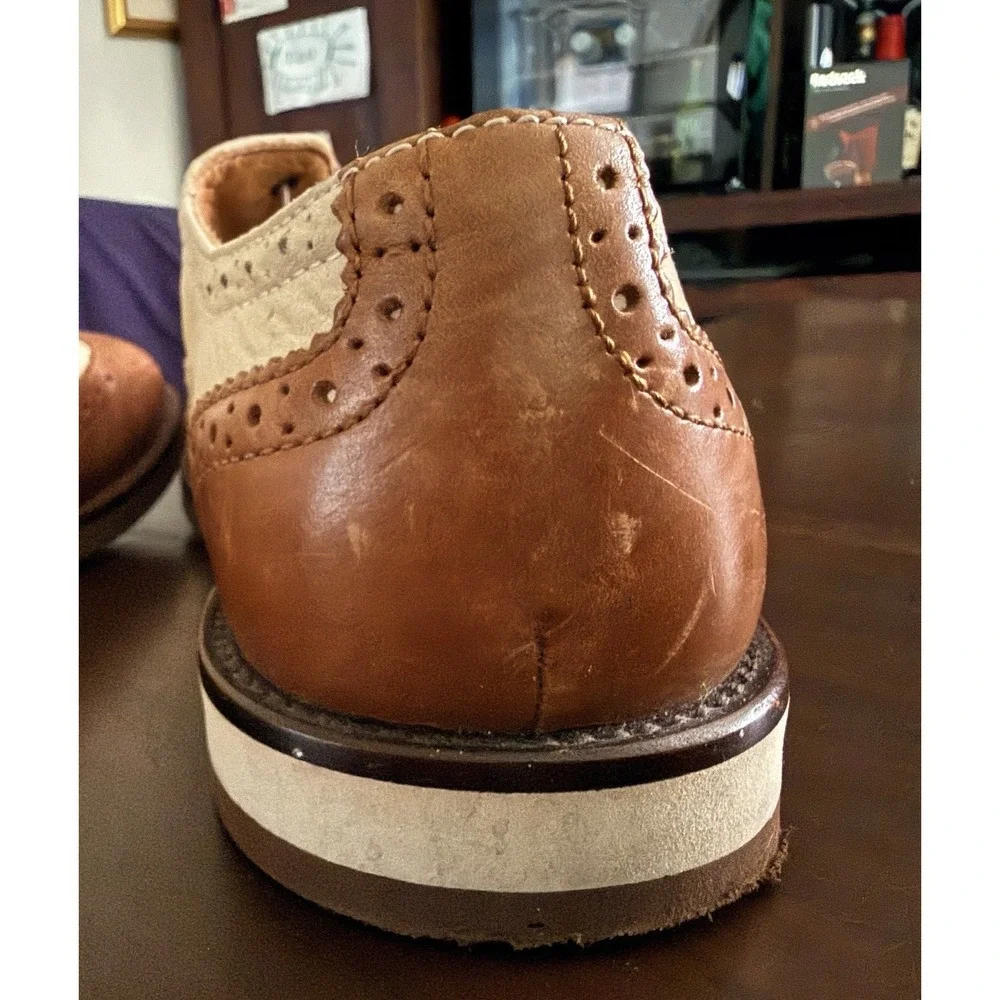 Polo Ralph Lauren Johnsly Brown Wingtip Oxford Leather Dress Sneakers Shoes 8.5D